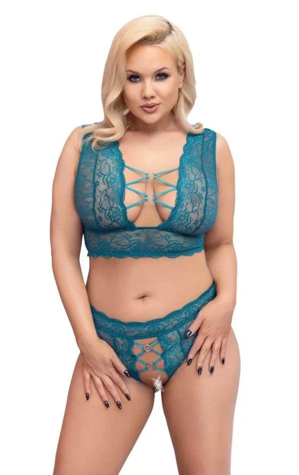 Cottelli CURVES - Spitzen BH Set petrol, ouvert Petrol 4XL
