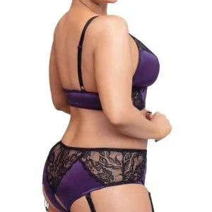 Cottelli CURVES: Satin-Spitzen Set, Bralette & Strap-Slip Lila/Schwarz XL Cottelli CURVES: Satin-Spitzen Set, Bralette & Strap-Slip Lila/Schwarz XL – Bild 3