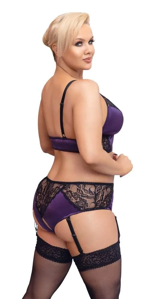 Cottelli CURVES: Satin-Spitzen Set, Bralette & Strap-Slip Lila/Schwarz XL Cottelli CURVES: Satin-Spitzen Set, Bralette & Strap-Slip Lila/Schwarz XL
