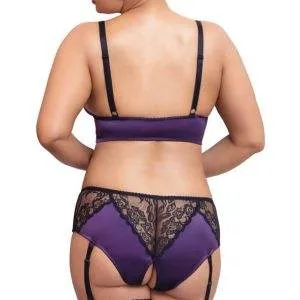 Cottelli CURVES: Satin-Spitzen Set, Bralette & Strap-Slip Lila/Schwarz XL Cottelli CURVES: Satin-Spitzen Set, Bralette & Strap-Slip Lila/Schwarz XL – Bild 4