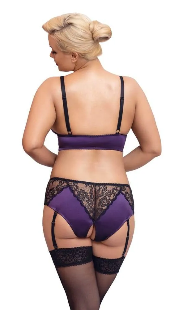 Cottelli CURVES: Satin-Spitzen Set, Bralette & Strap-Slip Lila/Schwarz XL Cottelli CURVES: Satin-Spitzen Set, Bralette & Strap-Slip Lila/Schwarz XL
