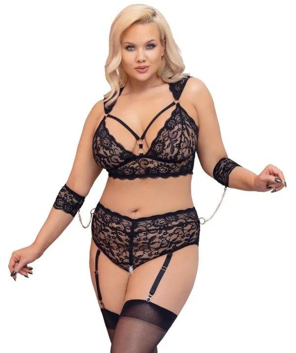 Cottelli BONDAGE BH-Set XL - Spitze, Roségold, Armfesseln 4XL