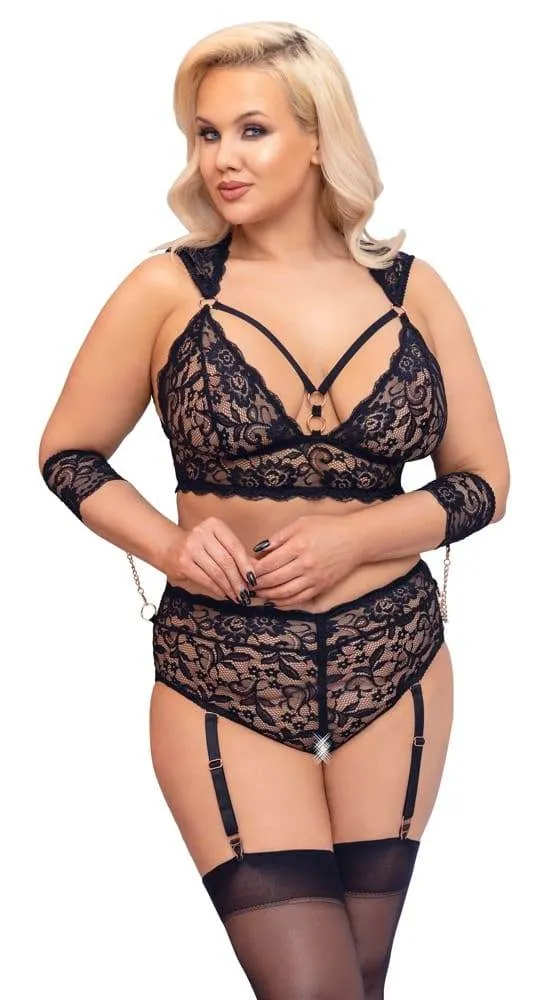 Cottelli BONDAGE BH-Set XL - Spitze, Roségold, Armfesseln 4XL
