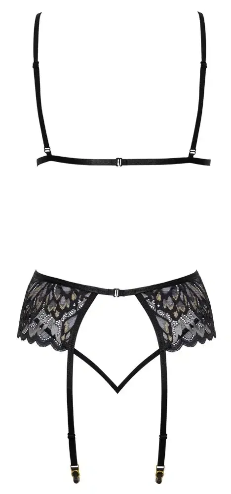 Kissable BH-Strapsset, exklusives Set aus Effektspitze und Powernet Schwarz/Silber/Gold L/XL Kissable BH-Strapsset, exklusives Set aus Effektspitze und Powernet Schwarz/Silber/Gold L/XL