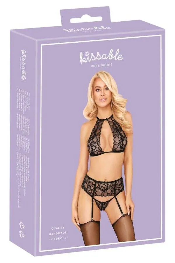 Kissable BH-Set aus Spitze - Soft-BH, Strapsgurt & String L/XL
