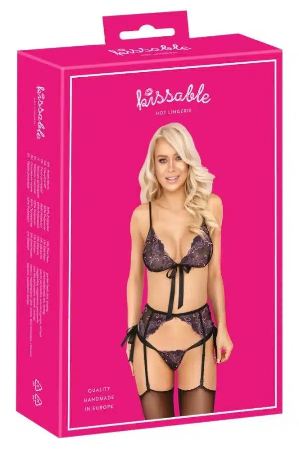 Kissable BH Set mit Stickerei & Strapsgurt L/XL