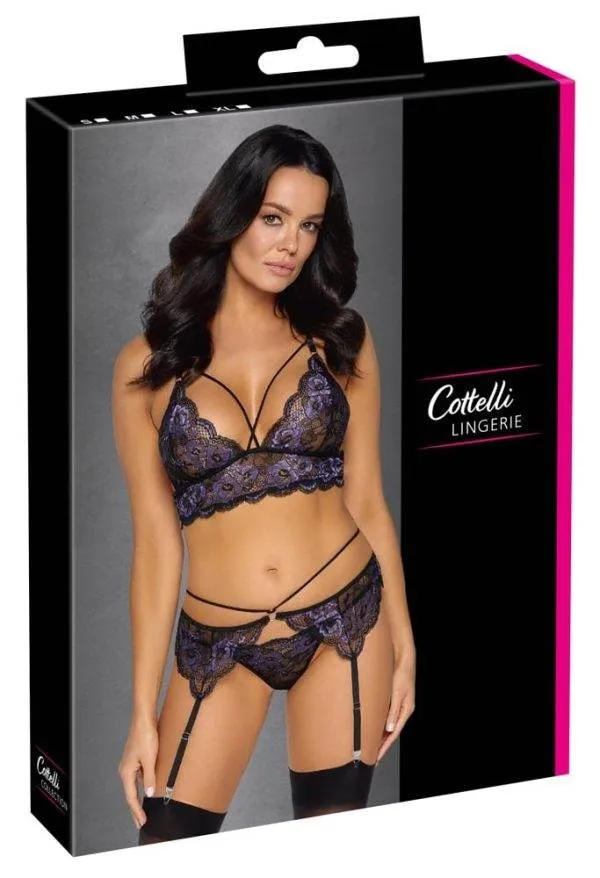 22144231021_verp Cottelli LINGERIE - Spitzen-Trio für sinnliche Verführungen Schwarz/Lila S