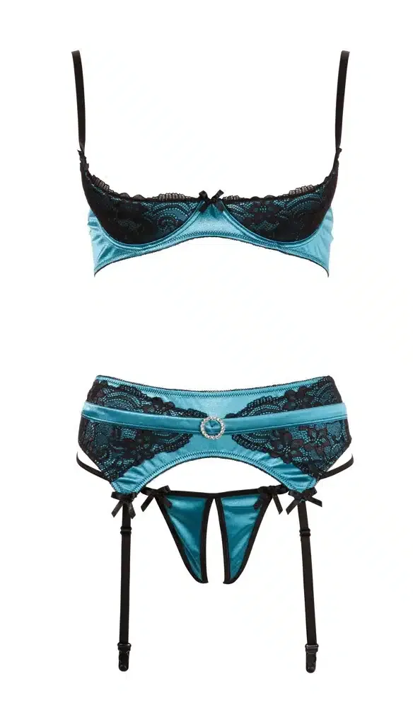 Cottelli LINGERIE Hebe-Set mit Spitze - Jadegrün, ouvert im Schritt Grün/Schwarz 90B/XL Cottelli LINGERIE Hebe-Set mit Spitze - Jadegrün, ouvert im Schritt Grün/Schwarz 90B/XL