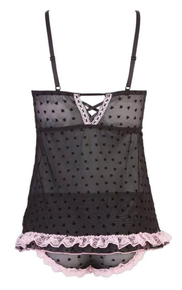 Cottelli LINGERIE - Spitzen Set mit Schleife Schwarz/Rosa M Cottelli LINGERIE - Spitzen Set mit Schleife Schwarz/Rosa M