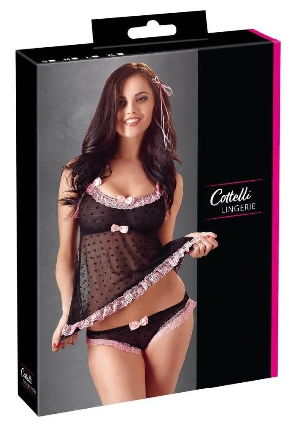 Cottelli LINGERIE - Spitzen Set mit Schleife Schwarz/Rosa M