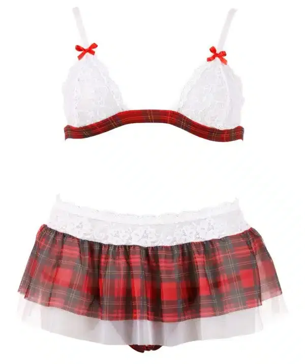 Cottelli LINGERIE - Karo-Set mit ouvert String Rot/Weiß S Cottelli LINGERIE - Karo-Set mit ouvert String Rot/Weiß S