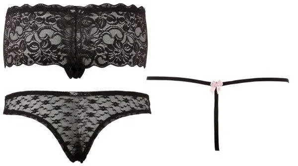 Cottelli LINGERIE - Slip Set schwarz, Panties ouvert, String, semitransparenter Slip S Cottelli LINGERIE - Slip Set schwarz, Panties ouvert, String, semitransparenter Slip S