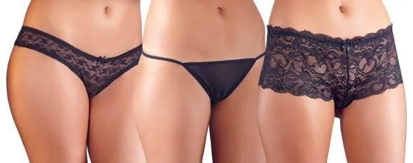 Cottelli LINGERIE - Slip Set schwarz, Panties ouvert, String, semitransparenter Slip S Cottelli LINGERIE - Slip Set schwarz, Panties ouvert, String, semitransparenter Slip S