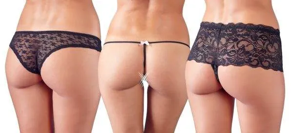 Cottelli LINGERIE - Slip Set schwarz, Panties ouvert, String, semitransparenter Slip S Cottelli LINGERIE - Slip Set schwarz, Panties ouvert, String, semitransparenter Slip S