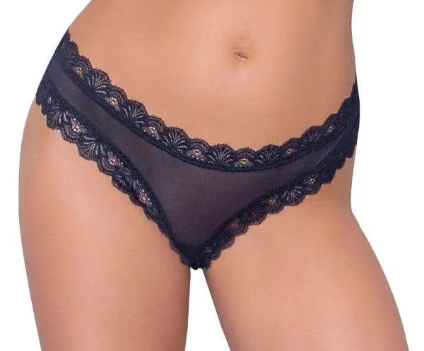 Cottelli LINGERIE Powernet-Slip mit Spitze und Po-Schnürung S Cottelli LINGERIE Powernet-Slip mit Spitze und Po-Schnürung S