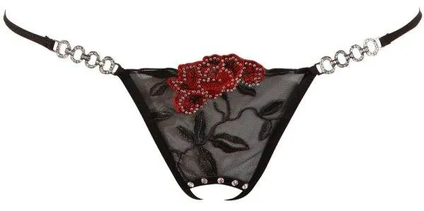Cottelli LINGERIE String Rose ouvert - Sexy bis ins Detail! Schwarz/Rot M/L Cottelli LINGERIE String Rose ouvert - Sexy bis ins Detail! Schwarz/Rot M/L