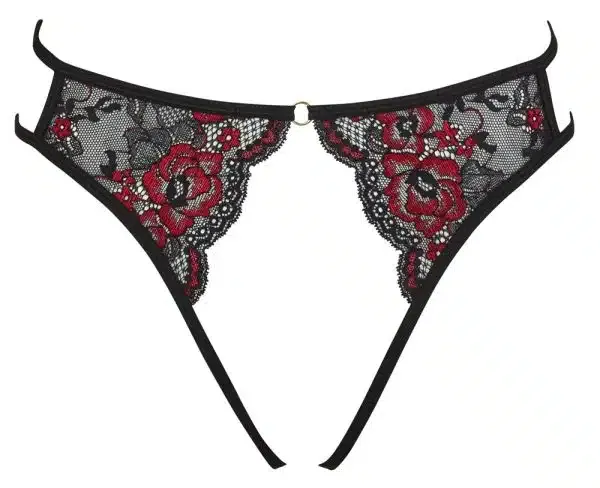 Cottelli LINGERIE Ouvert-Slip, verstellbare Bänder, zweifarbige Spitze Schwarz/Rot S-L Cottelli LINGERIE Ouvert-Slip, verstellbare Bänder, zweifarbige Spitze Schwarz/Rot S-L