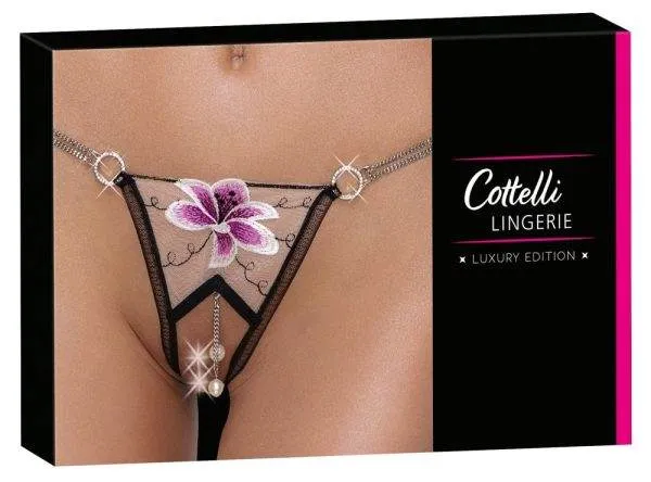 23222691111_verp Cottelli LINGERIE Riostring Blume Schwarz/Rosa M/L