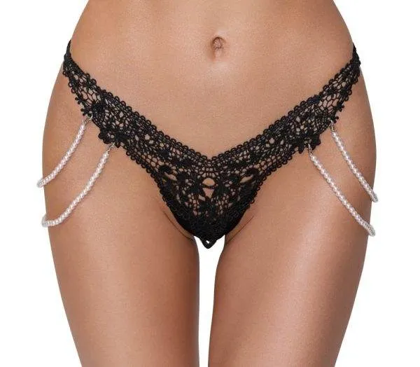 Cottelli LINGERIE - Perlenketten Riostring Schwarz/Creme S/M