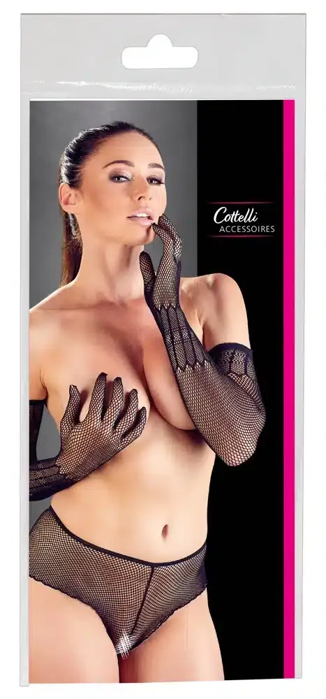 Cottelli ACCESSOIRES - Eleganz in Netz: Ellenbogenlange Handschuhe mit grafischen Mustern S-L