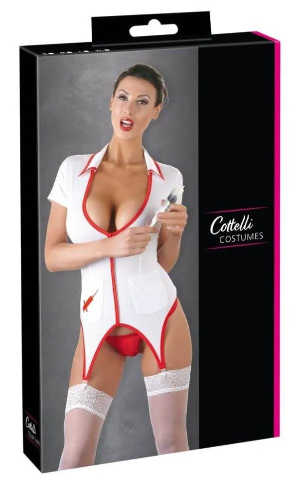 24704972021_verp Cottelli COSTUMES Strapshemd und String - Der Nächste bitte...! Weiß/Rot L