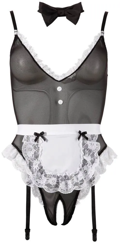 Cottelli Servierbody mit Halsband und Schürze Schwarz/Weiß S Cottelli Servierbody mit Halsband und Schürze Schwarz/Weiß S