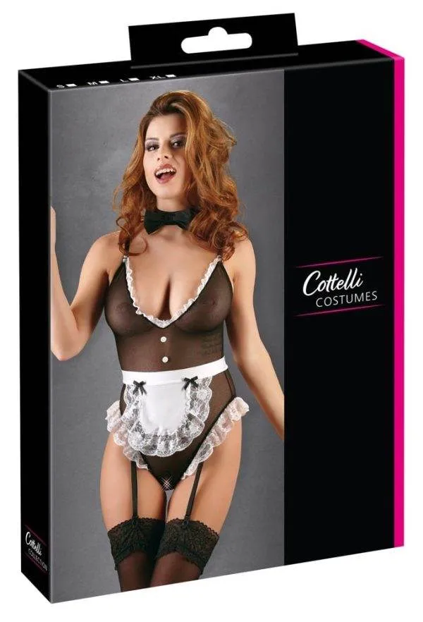 Cottelli Servierbody mit Halsband und Schürze Schwarz/Weiß S