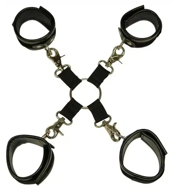 Bad Kitty Fesselkreuz - Verstellbare Fesseln aus Lederimitat in Velour-Optik unisize