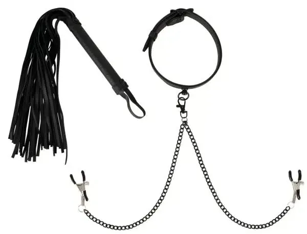 Vegan Fetish Halsfessel Set: Leder-Optik, abnehmbare Ketten
