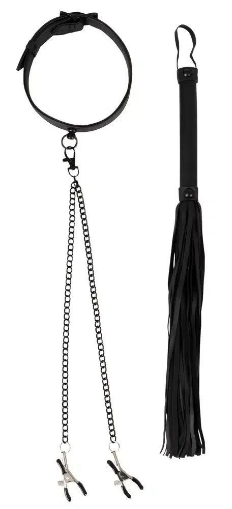 Vegan Fetish Halsfessel Set: Leder-Optik, abnehmbare Ketten