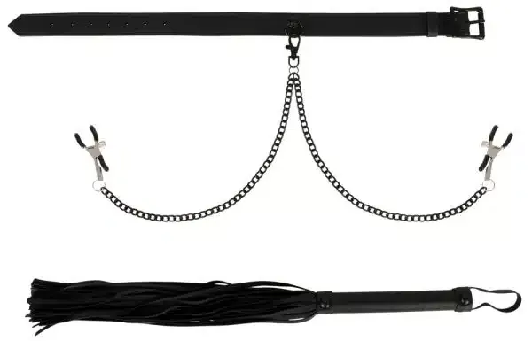 Vegan Fetish Halsfessel Set: Leder-Optik, abnehmbare Ketten Vegan Fetish Halsfessel Set: Leder-Optik, abnehmbare Ketten