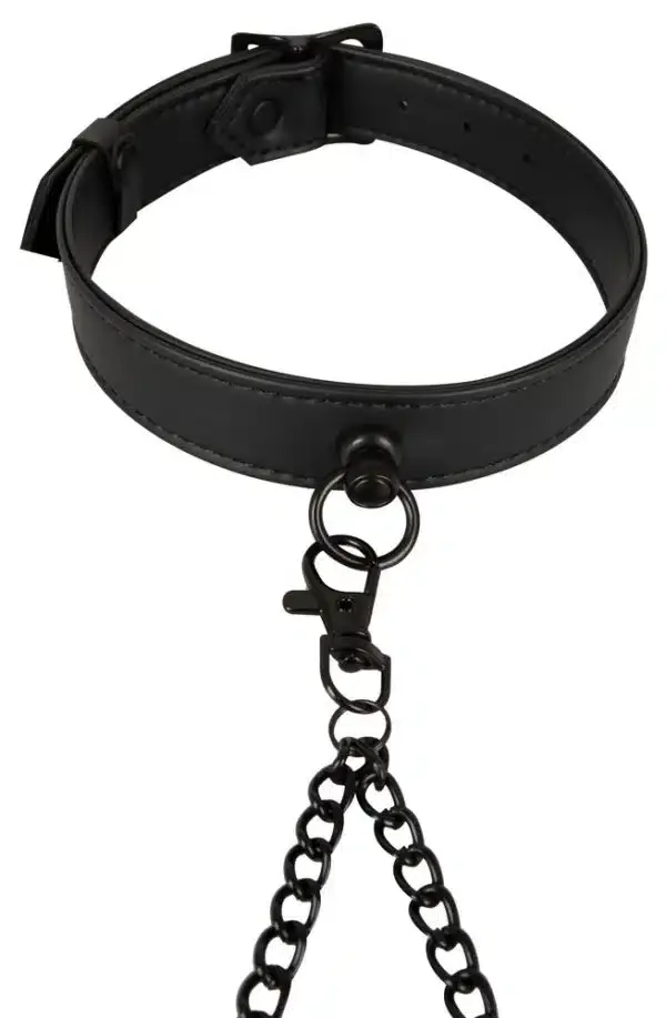 Vegan Fetish Halsfessel Set: Leder-Optik, abnehmbare Ketten Vegan Fetish Halsfessel Set: Leder-Optik, abnehmbare Ketten