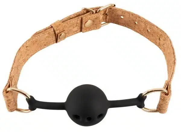 Vegan Fetish - Korkriemen Knebelball 4cm Natur/Schwarz