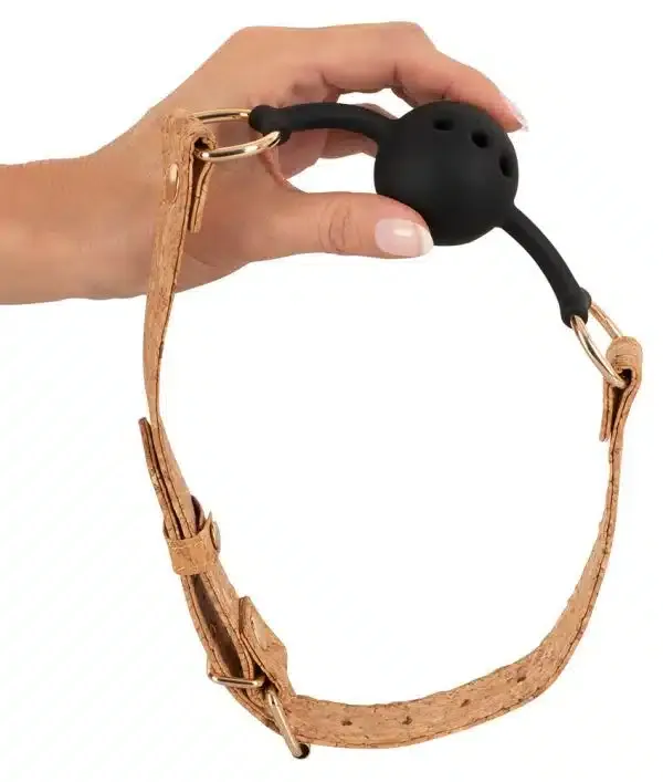 Vegan Fetish - Korkriemen Knebelball 4cm Natur/Schwarz
