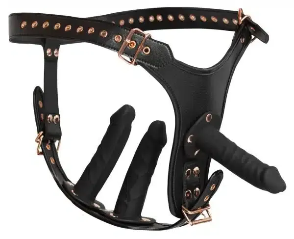 Bad Kitty Strap-On-String mit 3 Naturdildos - Verwöhnen und Verwöhnt-werden! Schwarz/Rosegold L/XL Bad Kitty Strap-On-String mit 3 Naturdildos - Verwöhnen und Verwöhnt-werden! Schwarz/Rosegold L/XL