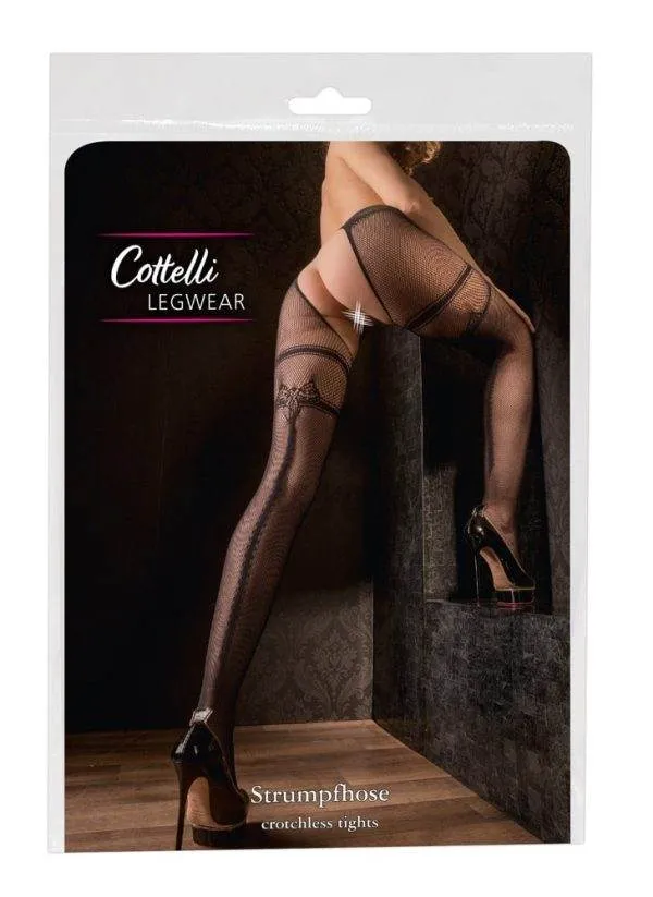 25102511111_verp Cottelli LEGWEAR - Netzstrumpfhose ouvert mit Strumpfband S/M