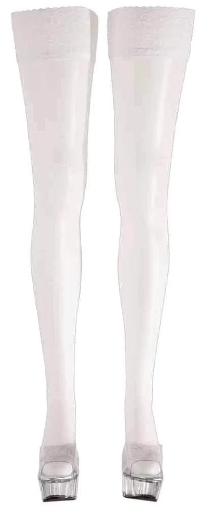 Cottelli LEGWEAR - Spitzenweiße halterlose Strümpfe (17 den) mit rutschfestem Silikonband XS Cottelli LEGWEAR - Spitzenweiße halterlose Strümpfe (17 den) mit rutschfestem Silikonband XS