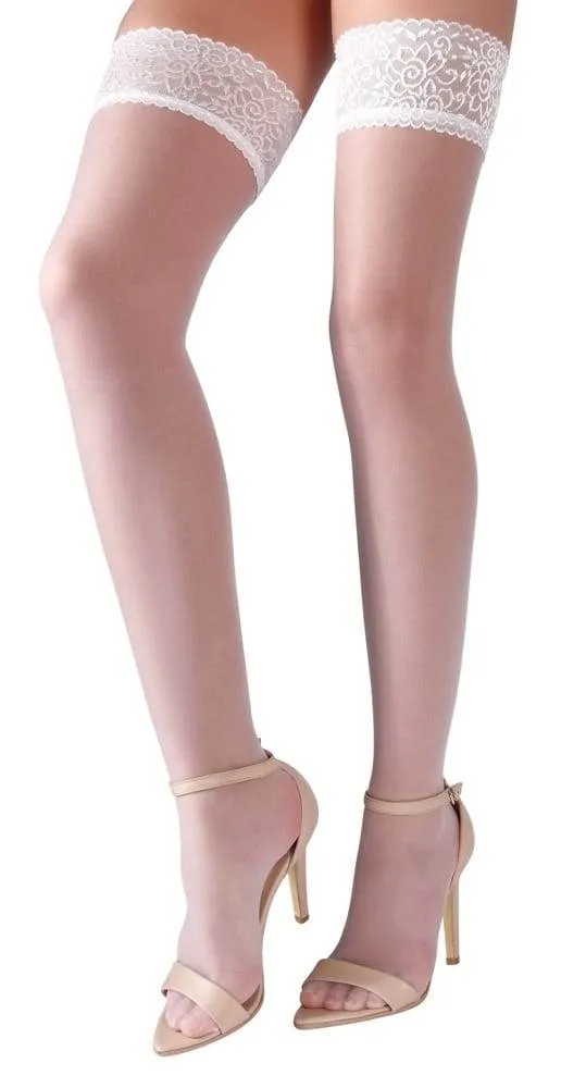 Cottelli LEGWEAR - Spitzenweiße halterlose Strümpfe (17 den) mit rutschfestem Silikonband XS
