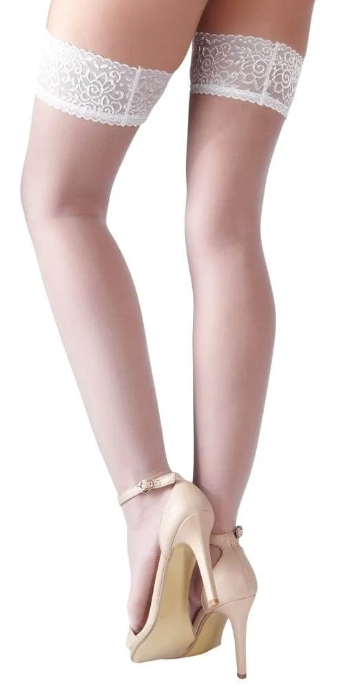 Cottelli LEGWEAR - Spitzenweiße halterlose Strümpfe (17 den) mit rutschfestem Silikonband XS