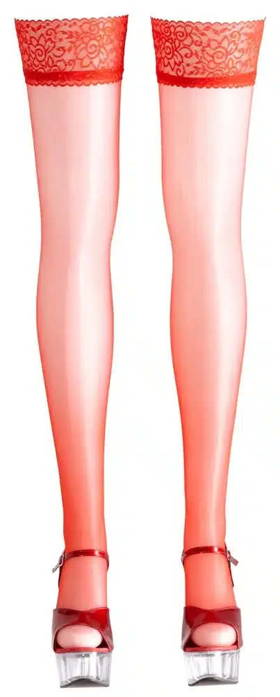 Cottelli LEGWEAR - Rote Spitzen-Halterlose, 17 den S Cottelli LEGWEAR - Rote Spitzen-Halterlose, 17 den S