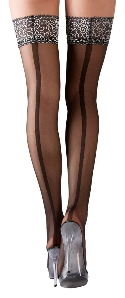 Cottelli LEGWEAR - Silber-Spitze & Ziernaht - Streckt optisch die Beine Schwarz/Silber S