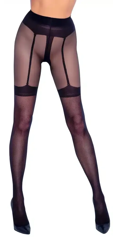 Cottelli LEGWEAR Netz-Strumpfhose ouvert 2 - 30 den, mit Strapsgurt und Strapsen 2