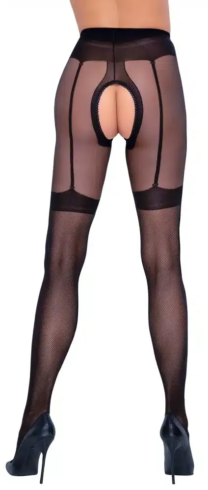 Cottelli LEGWEAR Netz-Strumpfhose ouvert 2 - 30 den, mit Strapsgurt und Strapsen 2