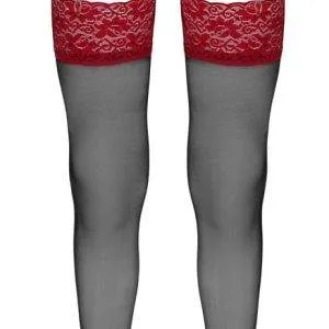 Cottelli LEGWEAR - Schwarze Straps-Strümpfe mit rotem Spitzenabschluss Schwarz/Rot L Cottelli LEGWEAR - Schwarze Straps-Strümpfe mit rotem Spitzenabschluss Schwarz/Rot L – Bild 4