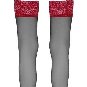 Cottelli LEGWEAR - Schwarze Straps-Strümpfe mit rotem Spitzenabschluss Schwarz/Rot L Cottelli LEGWEAR - Schwarze Straps-Strümpfe mit rotem Spitzenabschluss Schwarz/Rot L – Bild 5
