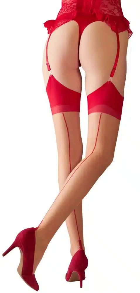 Cottelli LEGWEAR - Elegante Straps-Strümpfe Hautfarben hell/Rot 4