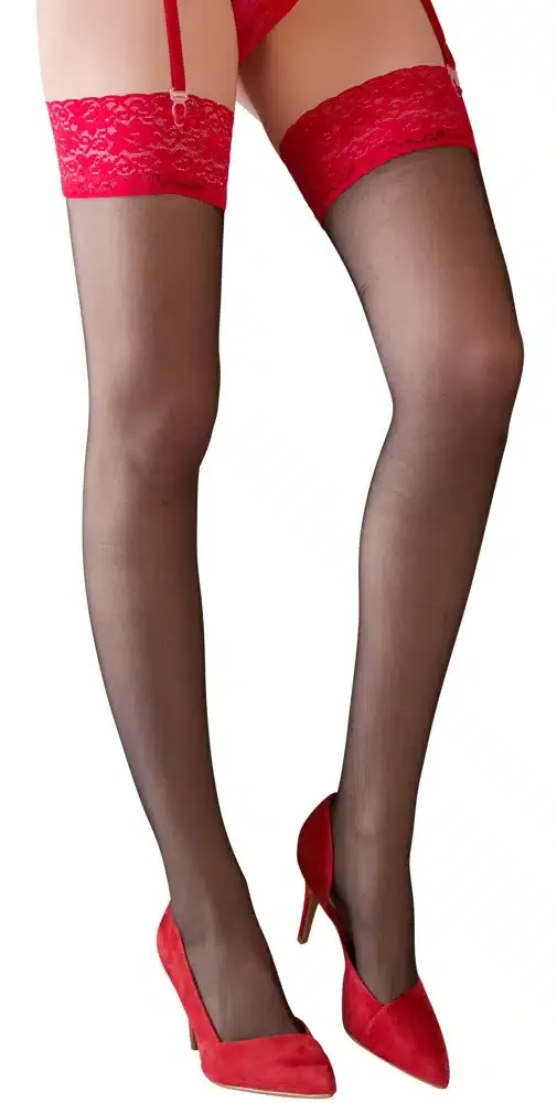 Cottelli LEGWEAR - Sinnliche Straps-Strümpfe, schwarz/rot Schwarz/Rot 3