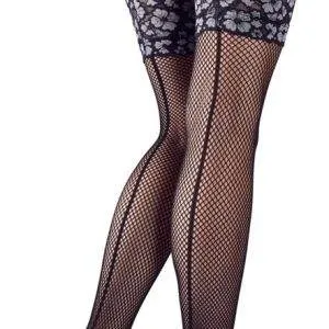 Cottelli LEGWEAR - Sexy Netzstrümpfe mit Spitze Schwarz/Silber S/M Cottelli LEGWEAR - Sexy Netzstrümpfe mit Spitze Schwarz/Silber S/M – Bild 4