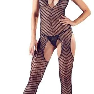 NO:XQSE Catsuit ouvert inkl. Spitzen-String | Große Cut-outs, Streifenoptik | Nahtlos, elastisch & weich | S-L S-L NO:XQSE Catsuit ouvert inkl. Spitzen-String | Große Cut-outs, Streifenoptik | Nahtlos, elastisch & weich | S-L S-L – Bild 2