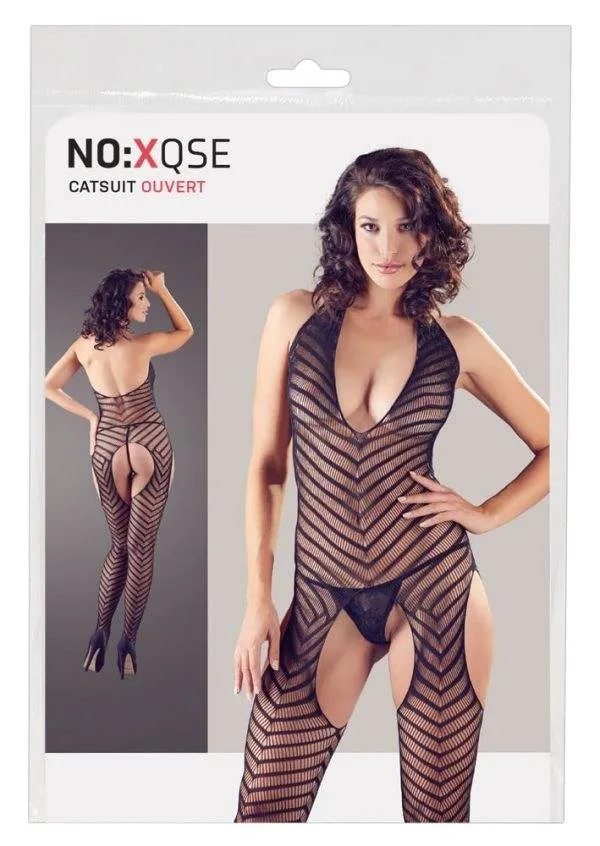 25512251101_verp NO:XQSE Catsuit ouvert inkl. Spitzen-String | Große Cut-outs, Streifenoptik | Nahtlos, elastisch & weich | S-L S-L